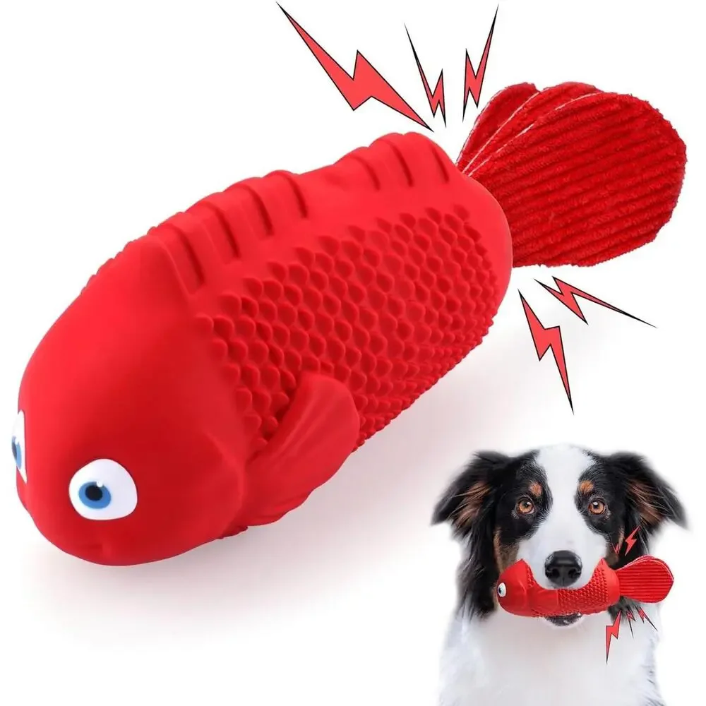 Durable Red‎ Fish-Shaped Squeaky Dog Toy for Chewing and Training
